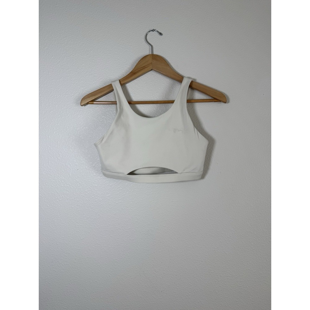 ACTA Wear Women's Sports Bra Cream White Size Medium High Neck Cutout Open Back